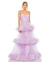MAC DUGGAL STRAPLESS RUFFLE TULLE TIERED GOWN