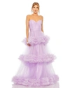 Mac Duggal Strapless Ruffle Tulle Tiered Gown In Orchid