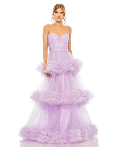 Mac Duggal Strapless Ruffle Tulle Tiered Gown In Orchid