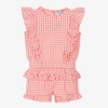 A DEE GIRLS CORAL PINK GINGHAM SHORTS SET