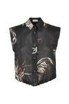 Brunello Cucinelli Silk Marine Flower Pongee Sleeveless Shirt With Monili In Grey