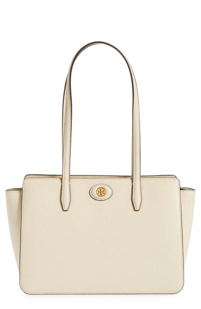 Tory Burch Small Robinson Pebble Leather Tote In New Cream