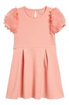 Bcbg Kids' Embellished Puff Sleeve Knit Dress In Hot Coral