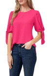 Cece Tie Sleeve High-low Blouse In Bright Rose