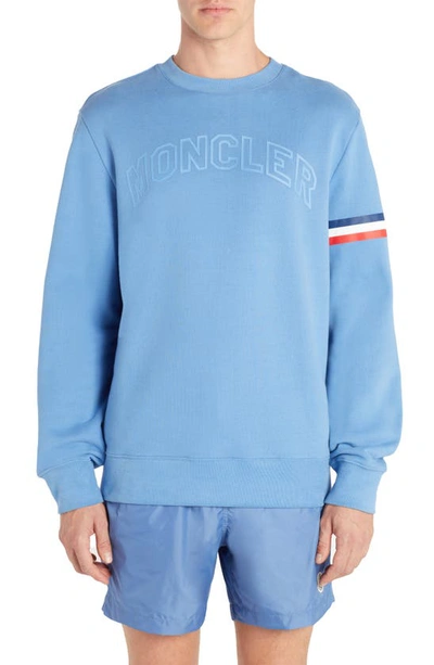Moncler Logo Patch Crewneck Sweatshirt In Blu