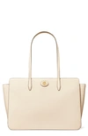 Tory Burch Small Robinson Pebble Leather Tote In New Cream