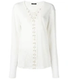 BALMAIN White Crossed Lace Shirt,36943557875438353