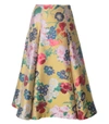 Valentino Floral-brocade Pleated Silk-blend Skirt In Yellow