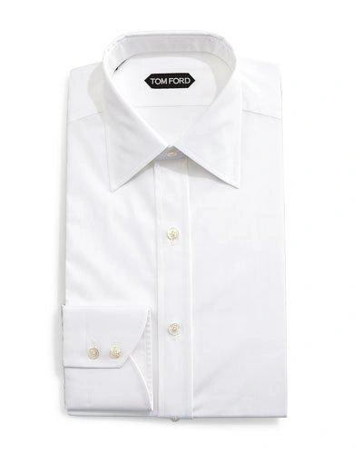 TOM FORD SOLID BARREL-CUFF DRESS SHIRT, WHITE,PROD228190250