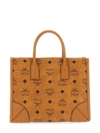 Mcm Structured Monogram Print Tote Bag In Brown