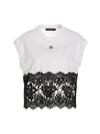 Dolce & Gabbana Lace-trim Cap-sleeve T-shirt In White/black