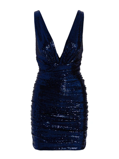 Alexandre Vauthier Crystallized V-neck Mini Dress In Blue