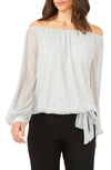 Chaus Metallic Off The Shoulder Blouse In Silver