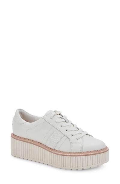 Dolce Vita Tiger Platform Trainer In White Leather