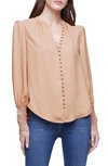 L Agence Ava Lace Cuff Button-up Blouse In Praline