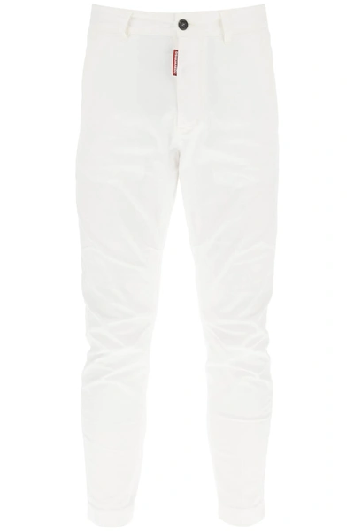Dsquared2 Sexy Stretch Cotton Drill Chino Pants In White