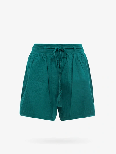 Ulla Johnson Rina Tasselled Stitch-pleated Cotton Shorts In Verde