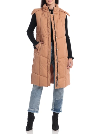 Avec Les Filles Thermalpuff™ Longline Hooded Puffer Vest In Brown