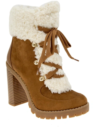 Bcbgeneration Palli Faux Shearling Lace-up Bootie In Camel