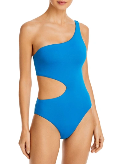 Aqua Swim Womens Stretch One Shoulder One-piece Swimsuit In Blue