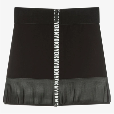 Dkny Kids' Fringed Logo-trim Skirt In Black