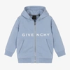 GIVENCHY BOYS BLUE COTTON LOGO ZIP-UP HOODIE