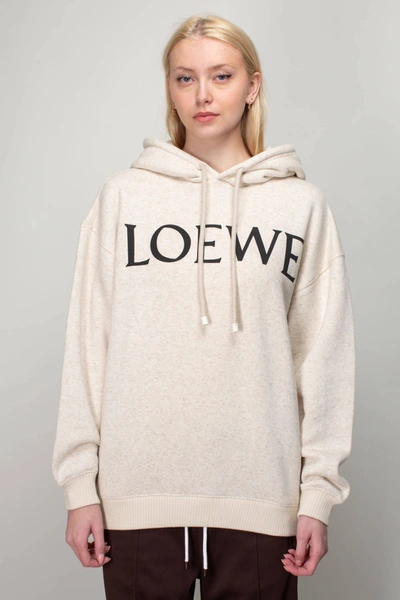 Loewe Logo-print Hooded Cotton-blend Sweatshirt In White