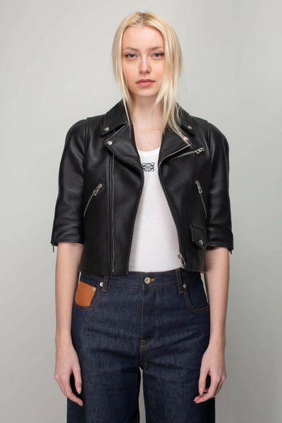 Loewe Three-quarter Sleeve Leather Jacket In Black