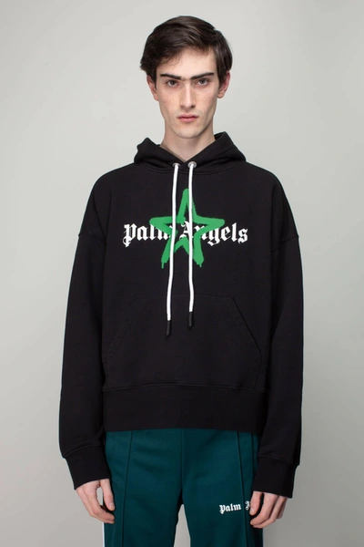 Palm Angels Star Sprayed Logo-print Hoodie In Black,green