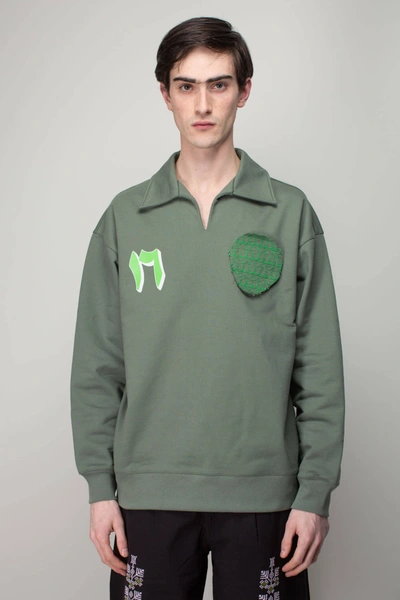 Adish Sur Patch Collar Crewneck In Olive Green