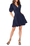 1.state Puff Sleeve Tiered Short Dress In Classic Navy