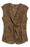 Halogen Twist Front Top In Olive- Black Splice Animal
