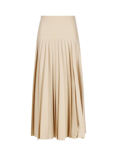 Gucci Pleated Wool Flannel Skirt In Beige