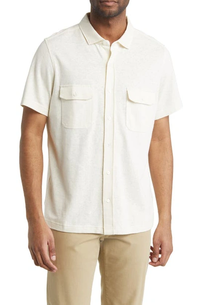 Billy Reid Hemp & Cotton Knit Short Sleeve Button-up Shirt In Tinted White