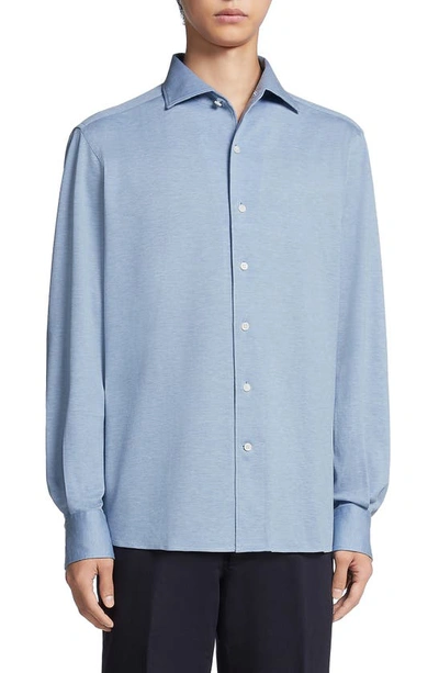 Zegna Bleached Button Front Shirt In Light Blue