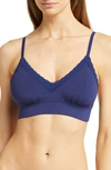 Meundies Feelfree Lace Trim Plunge Bralette In Bright Navy