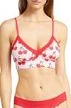 Meundies Feelfree Lace Trim Plunge Bralette In Cherries