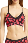 Meundies Feelfree Lace Trim Plunge Bralette In Red Hearts
