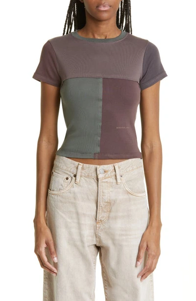 Eckhaus Latta Colorblock Lapped Cotton Jersey Tee In Brown
