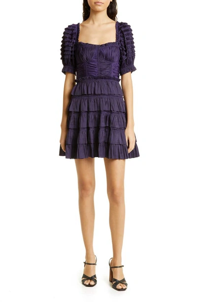 Ulla Johnson Lucette Tiered Ruffle Bustier Mini Dress In Lago