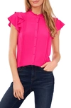 Cece Pintuck Ruffle Short Sleeve Blouse In Bright Rose
