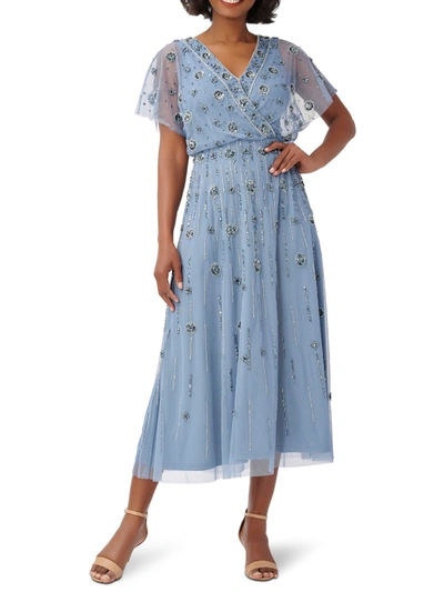 Adrianna Papell Womens Floral Calf Midi Dress In Blue