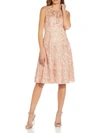 ADRIANNA PAPELL WOMENS SEQUINED MIDI FIT & FLARE DRESS