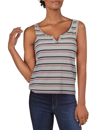 Hippie Rose Juniors Womens Ribbed Notched Neck Tank Top In Blue