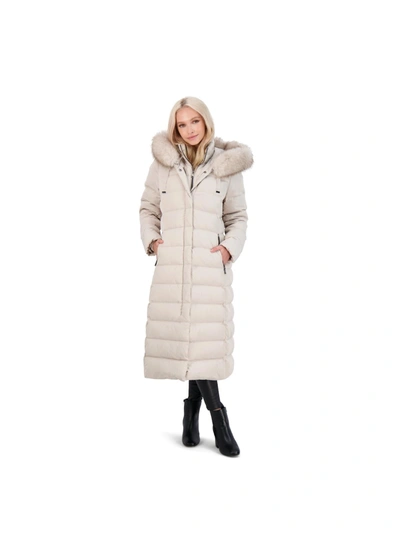 Tahari Nellie Womens Long Polyester Puffer Coat In Beige