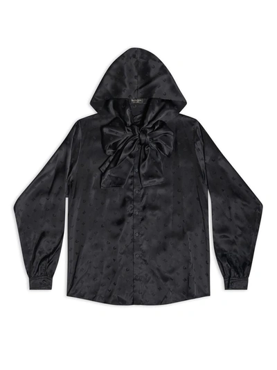 Balenciaga Silk Hooded Blouse In Black