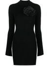 Blumarine Short Dress With Flower Decor In N0990 Nero