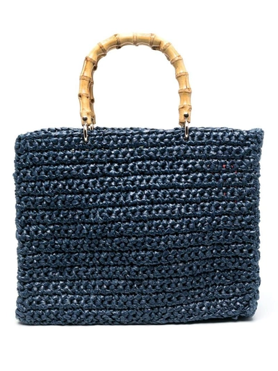 Chica Luna Straw Handbag In Blue