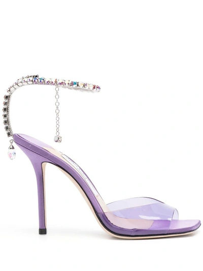 Jimmy Choo Saeda Crystal Ankle Strap Square Toe Sandal In Purple