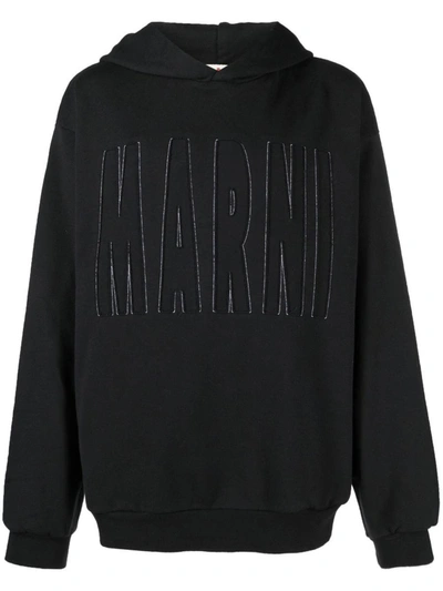 Marni Appliqué Logo Long-sleeve Hoodie In Black